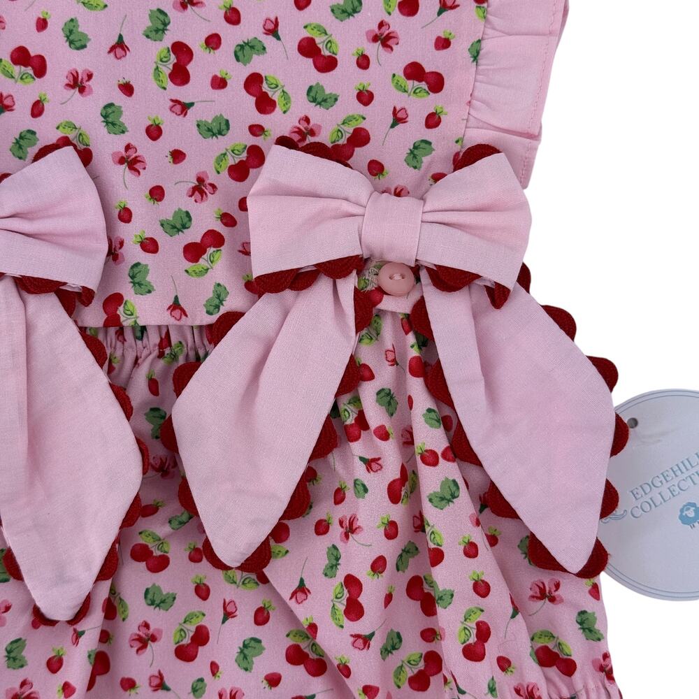 Edgehill Collection Pink Cherry Bow Ruffle Romper Baby Girl Size 3 Months - Picture 2 of 8